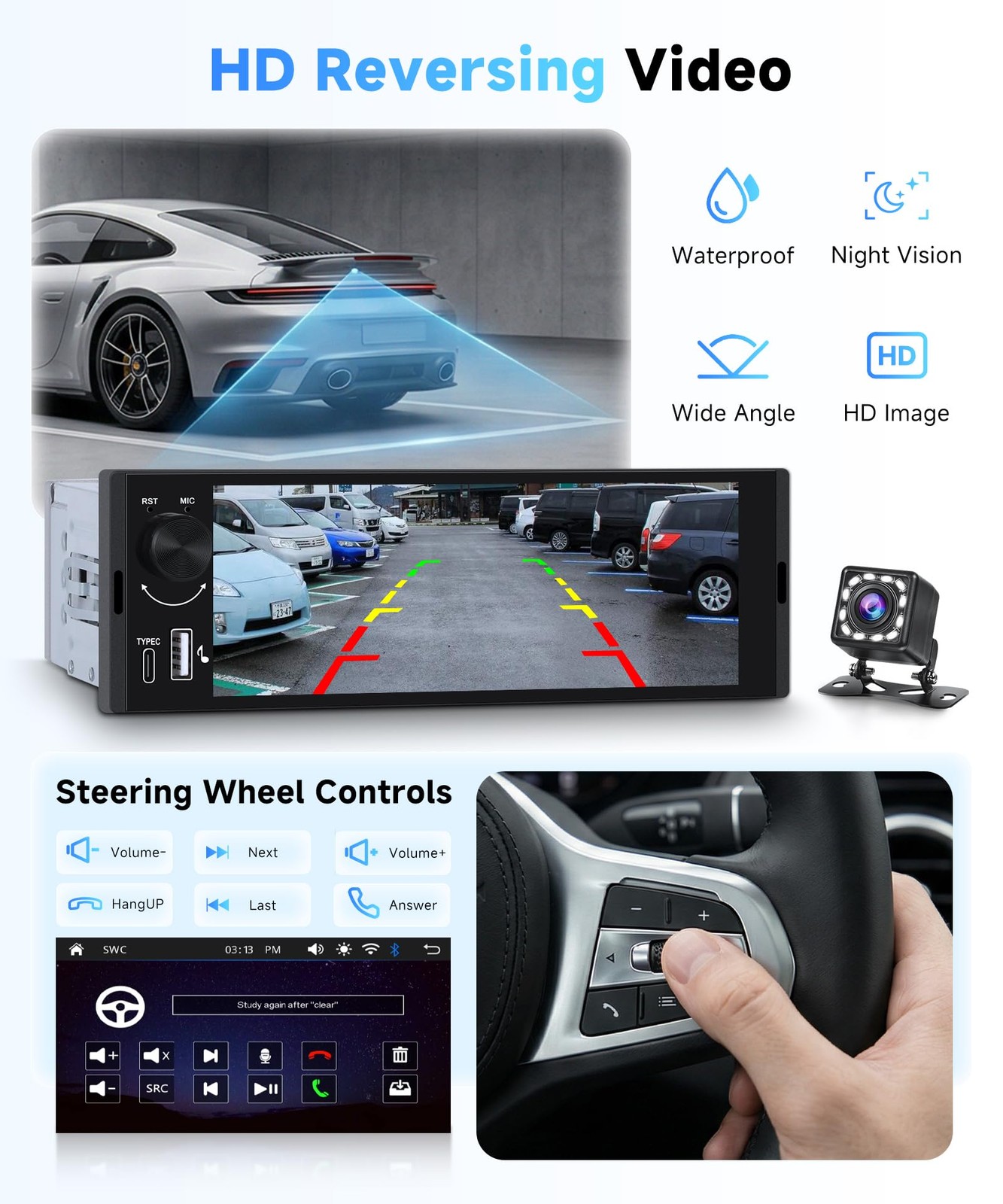 Single Din Car Stereo with 6.36 Inch Touch Screen, Wireless CarPlay & Android…