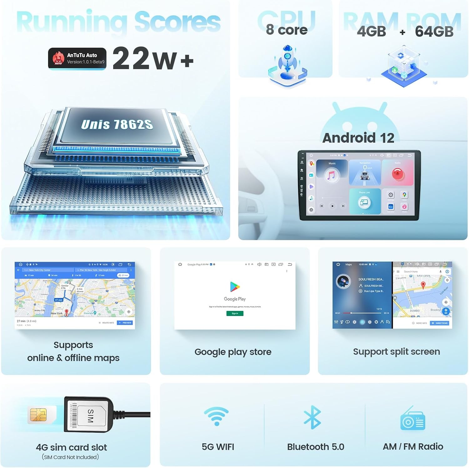 Roadanvi 10.2″ Car Stereo Toyota Tundra 2007-2013 Wireless Android Carplay GPS