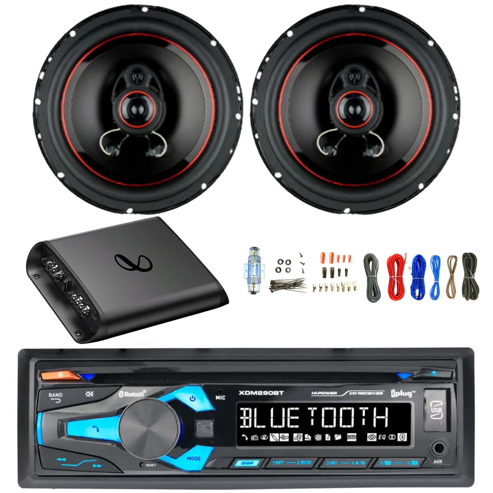 In-Dash Bluetooth AM/FM Radio MP3 CD Receiver, 2x 6.5″ 330W Speakers, Amp w/Kit