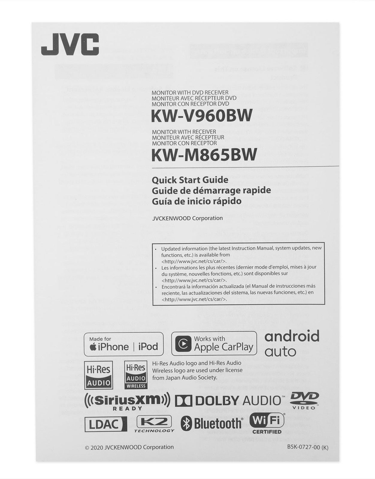 JVC KW-V960BW 2-Din 6.8″ Bluetooth Wireless Car Play Android Auto CD Receiver