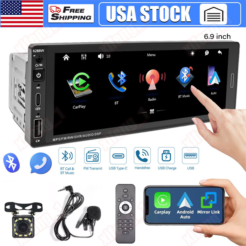 Single Din Car Stereo Wireless Apple CarPlay 6.9 Touchscreen Bluetooth Radio USB