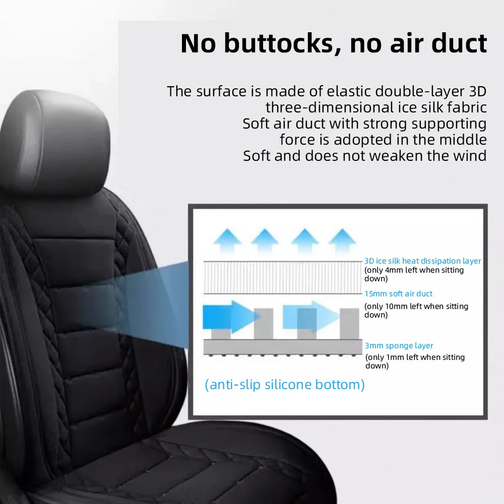 Universal Car Summer Cool Air Seat Cushion 12V/24V USB Charging Breathable Car S