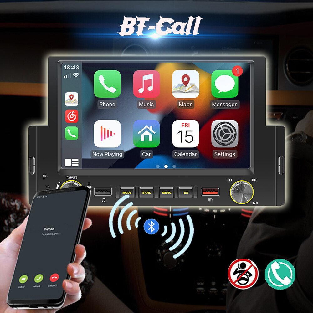 6.2″ Single 1Din Car Stereo Radio Touch Screen for Apple/Android CarPlay BT 3USB