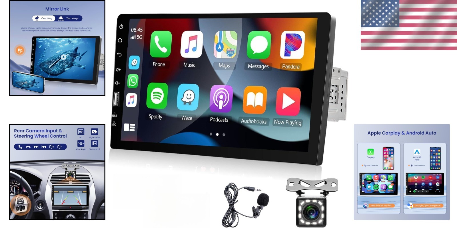 Single Din Car Radio, Bluetooth, GPS, USB, EQ, Backup Camera