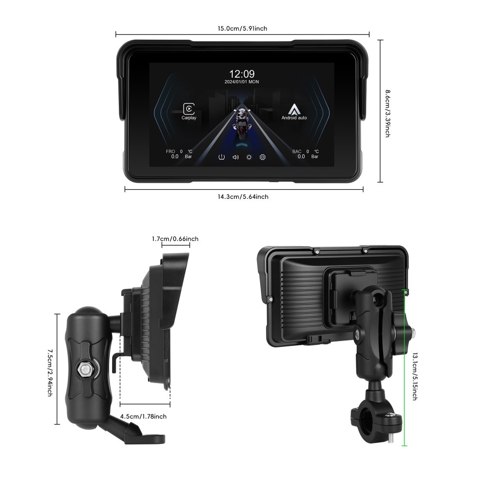 5″ Motorcycle Screen Wireless Carplay Android Auto Waterproof Car Stereo Radio