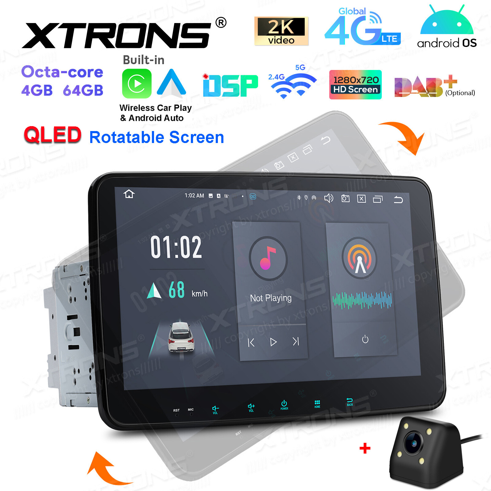AHD CAM+10.1” QLED Android 13 8-Core Car Stereo GPS Double 2DIN 4G LTE WiFi