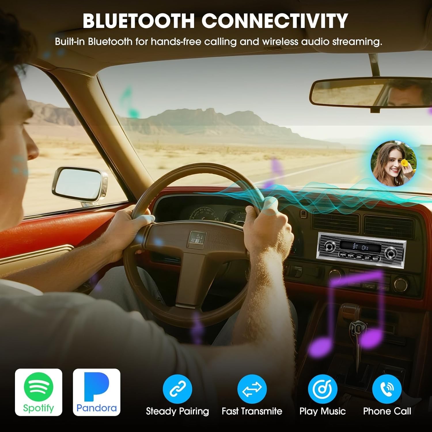 Vintage Bluetooth Car Radio with Subwoofer Output