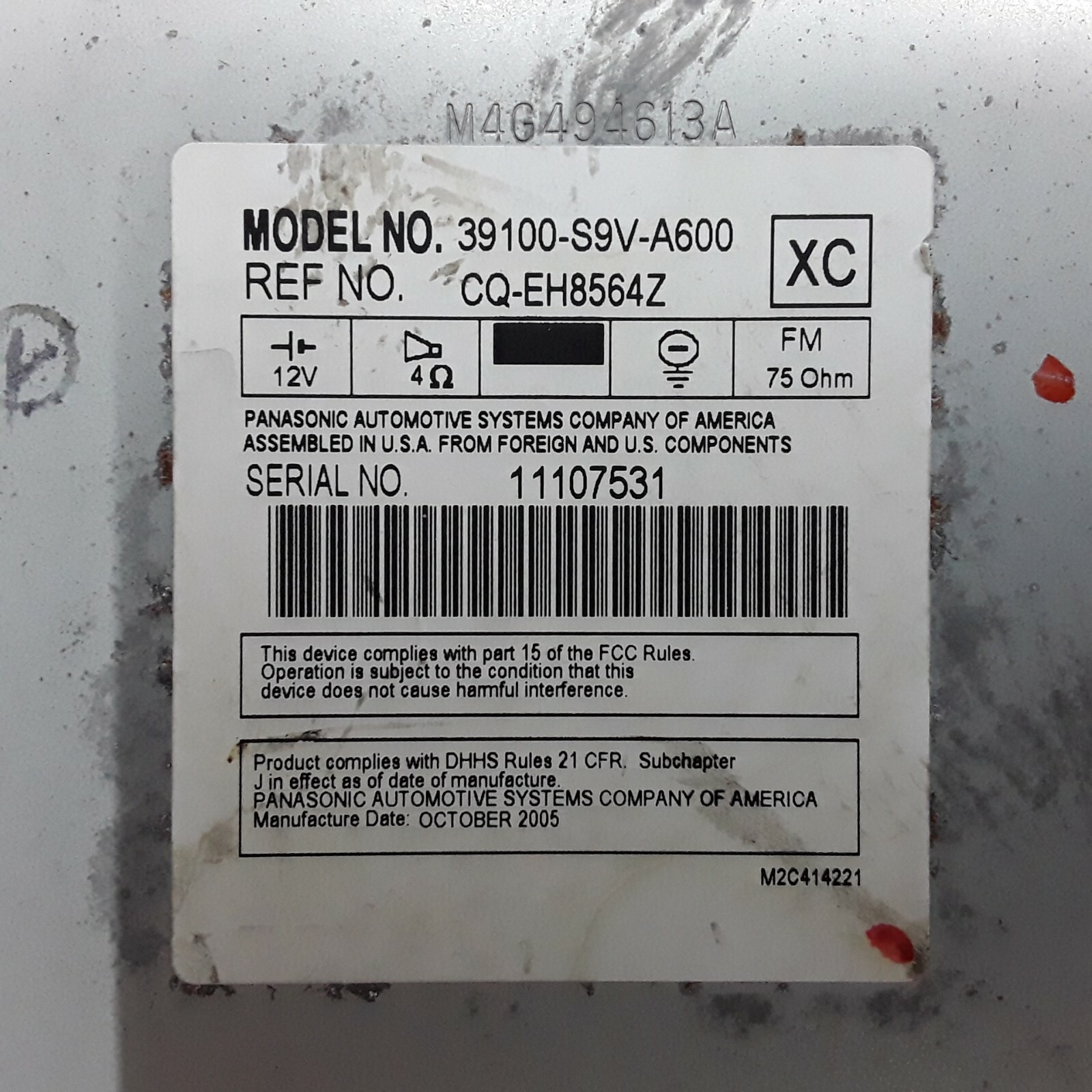 06 07 08 Honda Pilot EX-L AM FM XM 6 disc CD radio receiver 39100-S9V-A600 1TV6
