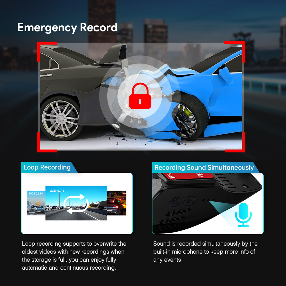 HD 140° Wide View Car WiFi DVR Dash Recorder CAM Rearview Camera 2K Video Play