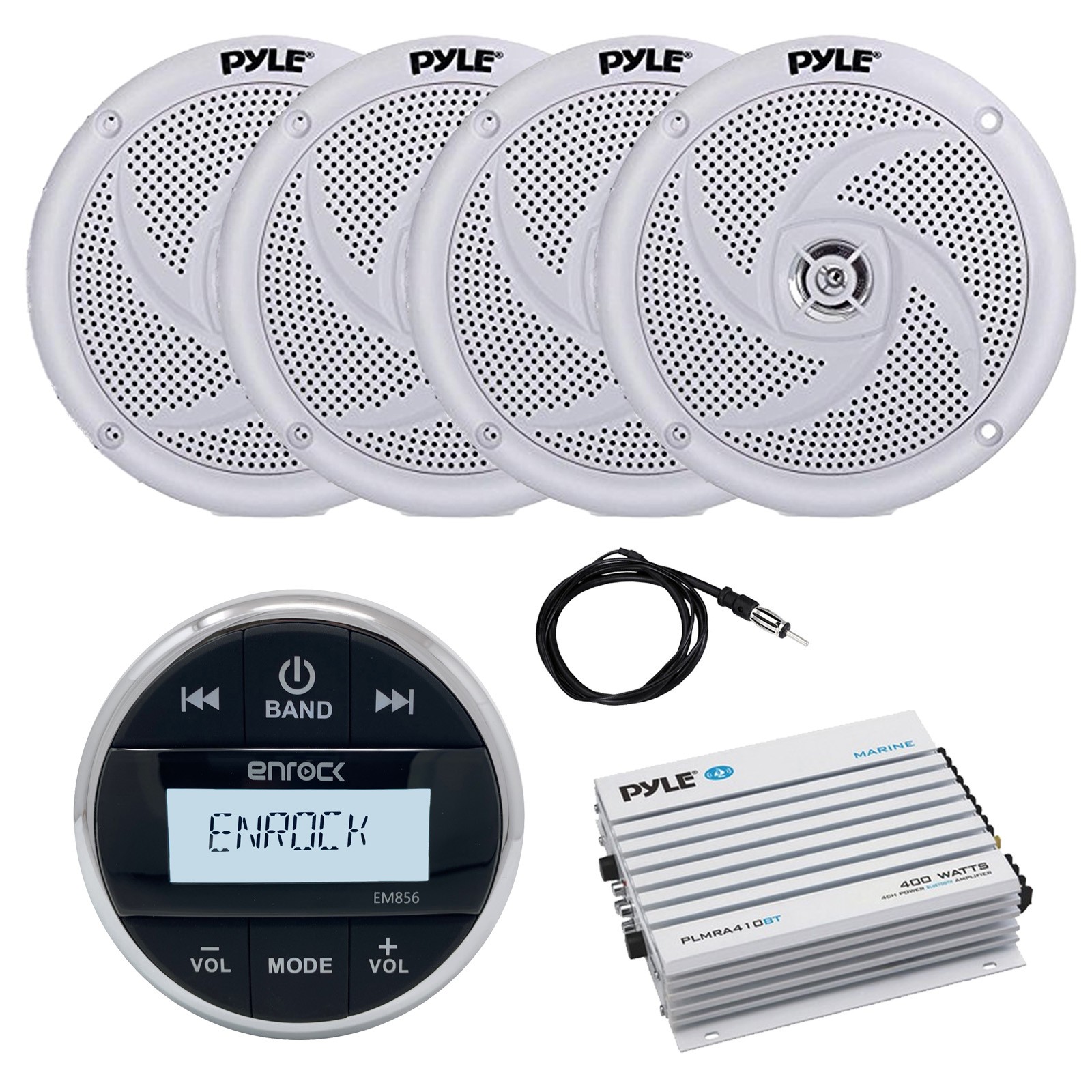 Enrock Wireless AM/FM Receiver, 4x 5.25″ Speakers, Bluetooth Amplifier, Antenna