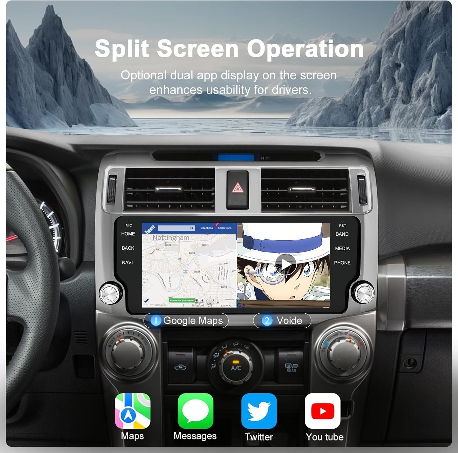 6+128GB Car Radio for 10-19 Toyota 4 Runner 10.33” QLED Screen Wireless CarPlay