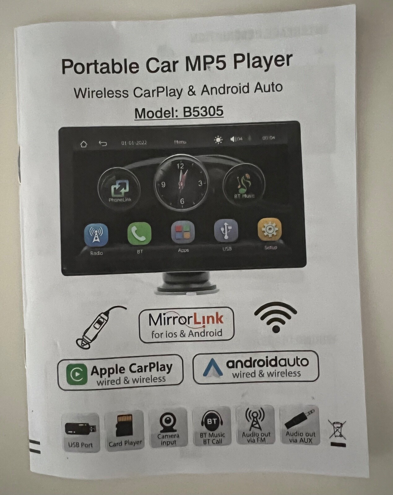 Carpuride Portable car MP5 Player Mirror link for iOS & Android model B5305