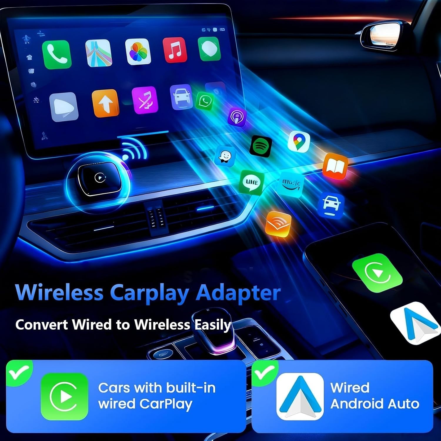 2026 Wireless CarPlay Adapter Upgrade Wired CarPlay to Wireless, Mini USB Design