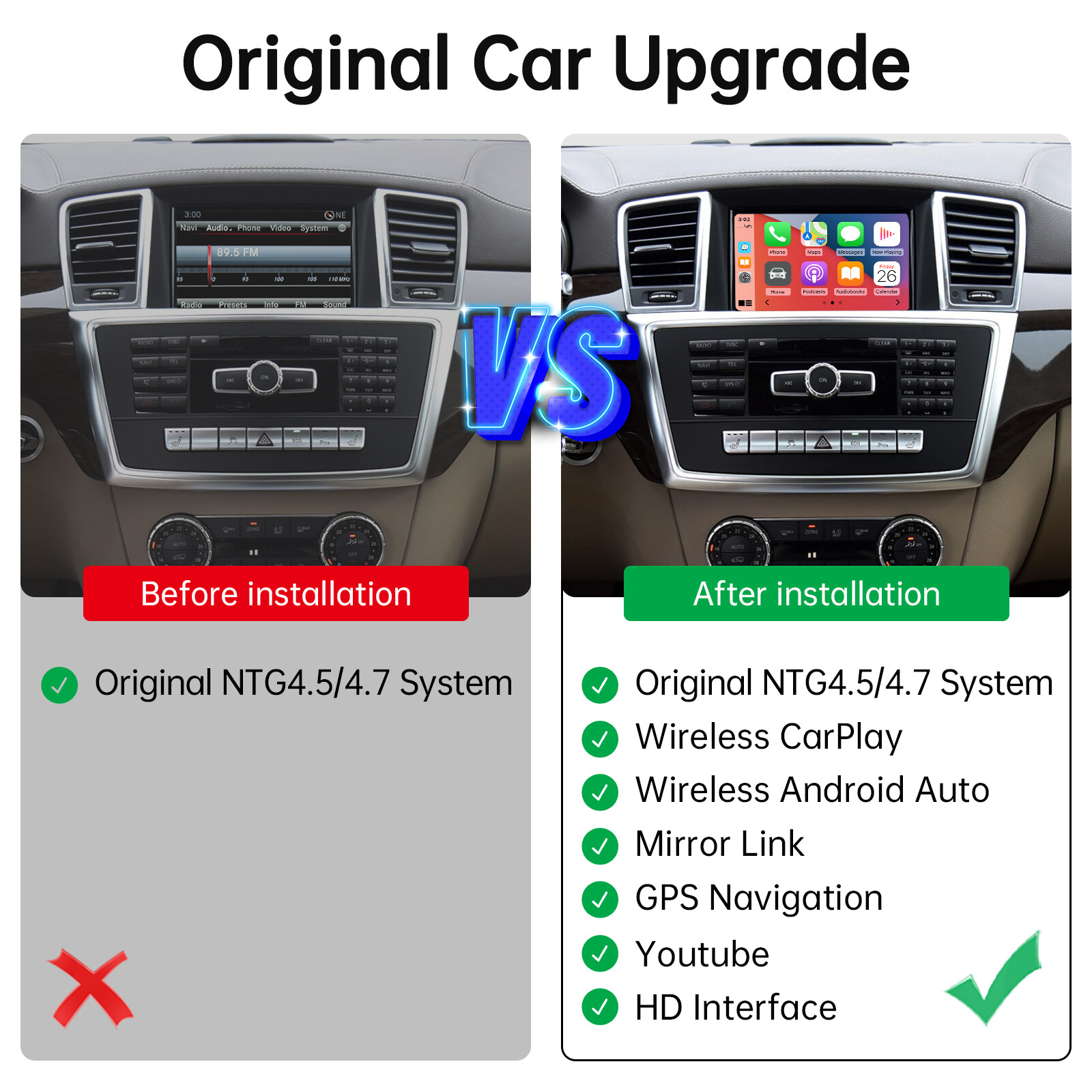 For Mercedes Benz ML350 W166 GL450 X166 Wireless CarPlay Android Auto Interface