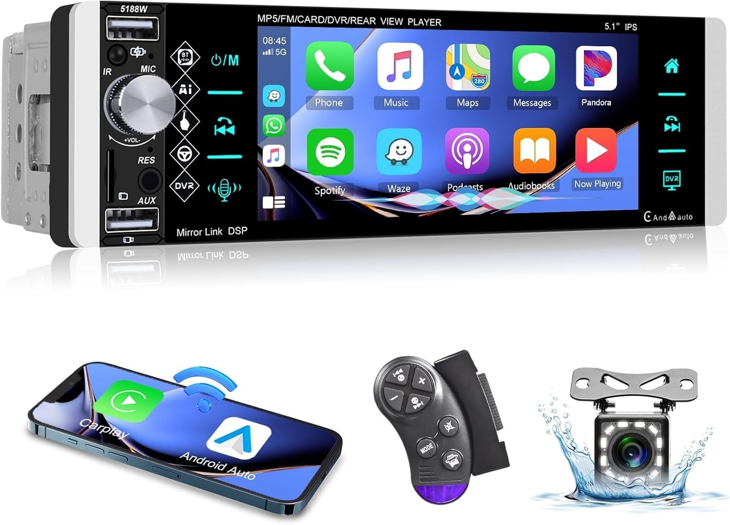 HD Touchscreen Radio with Built-in Carplay/Android Auto & Backup Camera