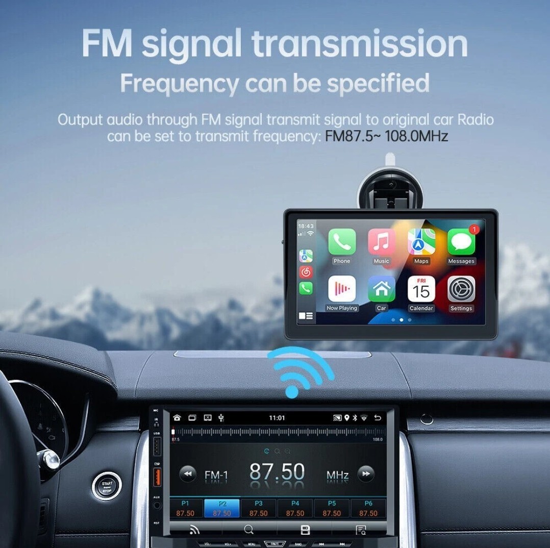 7” Portable Car Stereo Radio Wireless Apple CarPlay Android Auto Backup Camera