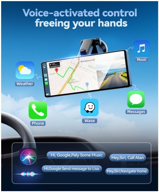8.1″ Portable CarPlay Screen w/ Dash Cam, GPS (No Backup Camera)
