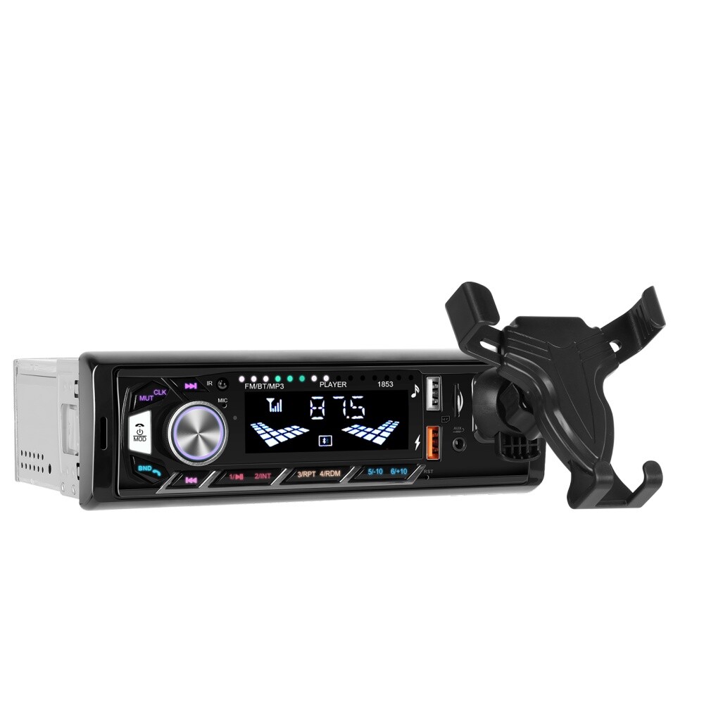 Single 1DIN Car Radio Stereo In-dash FM/USB/AUX/TF Bluetooth Audio +Phone Holder