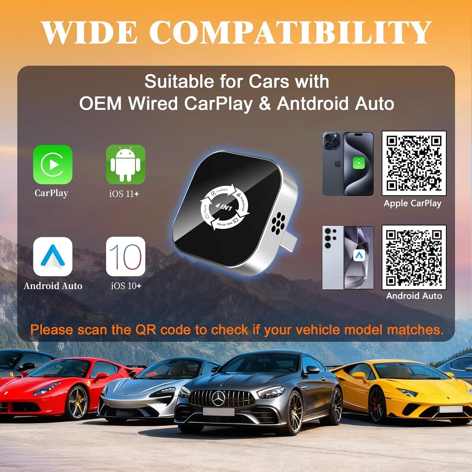 4 in 1 Screen Mirroring Wireless CarPlay Adapte, 2026 Upgraded Wired to Wireless
