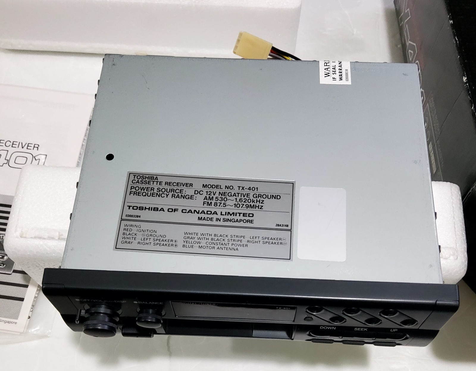 Rare Vintage Toshiba TX-401 Car Audio System Cassette Receiver, New Old Stock