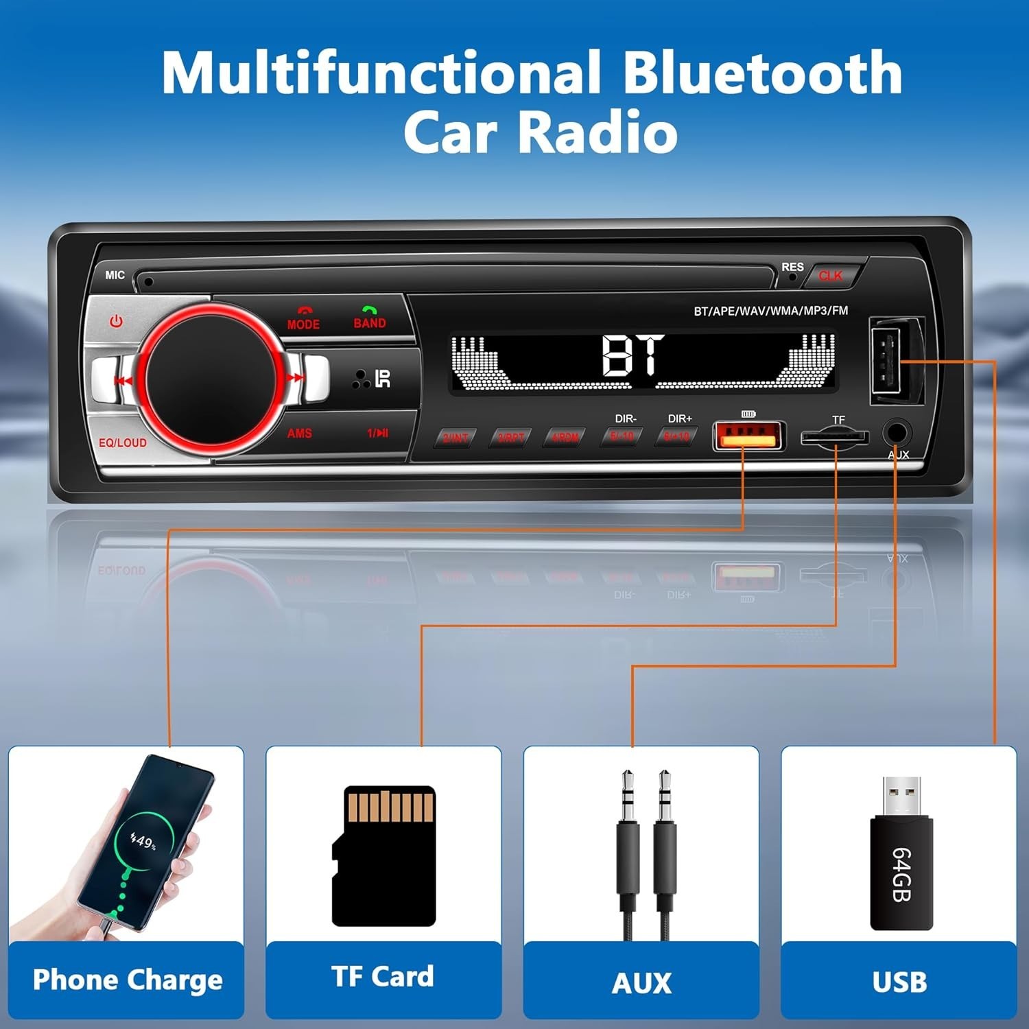 Compatible with Car Model Single DIN Car Radio Bluetooth FM USB AUX MP3