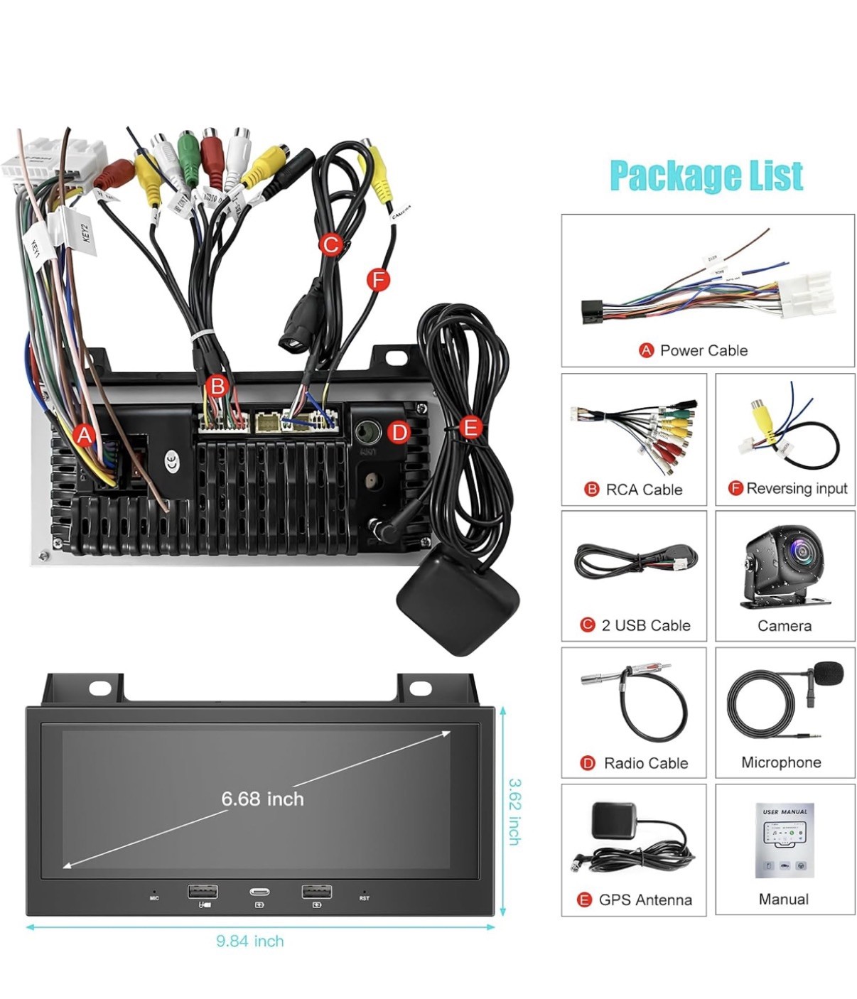Single Din Car Stereo with Apple Carplay Android Auto,6.8 Inch IPS Touch 5G