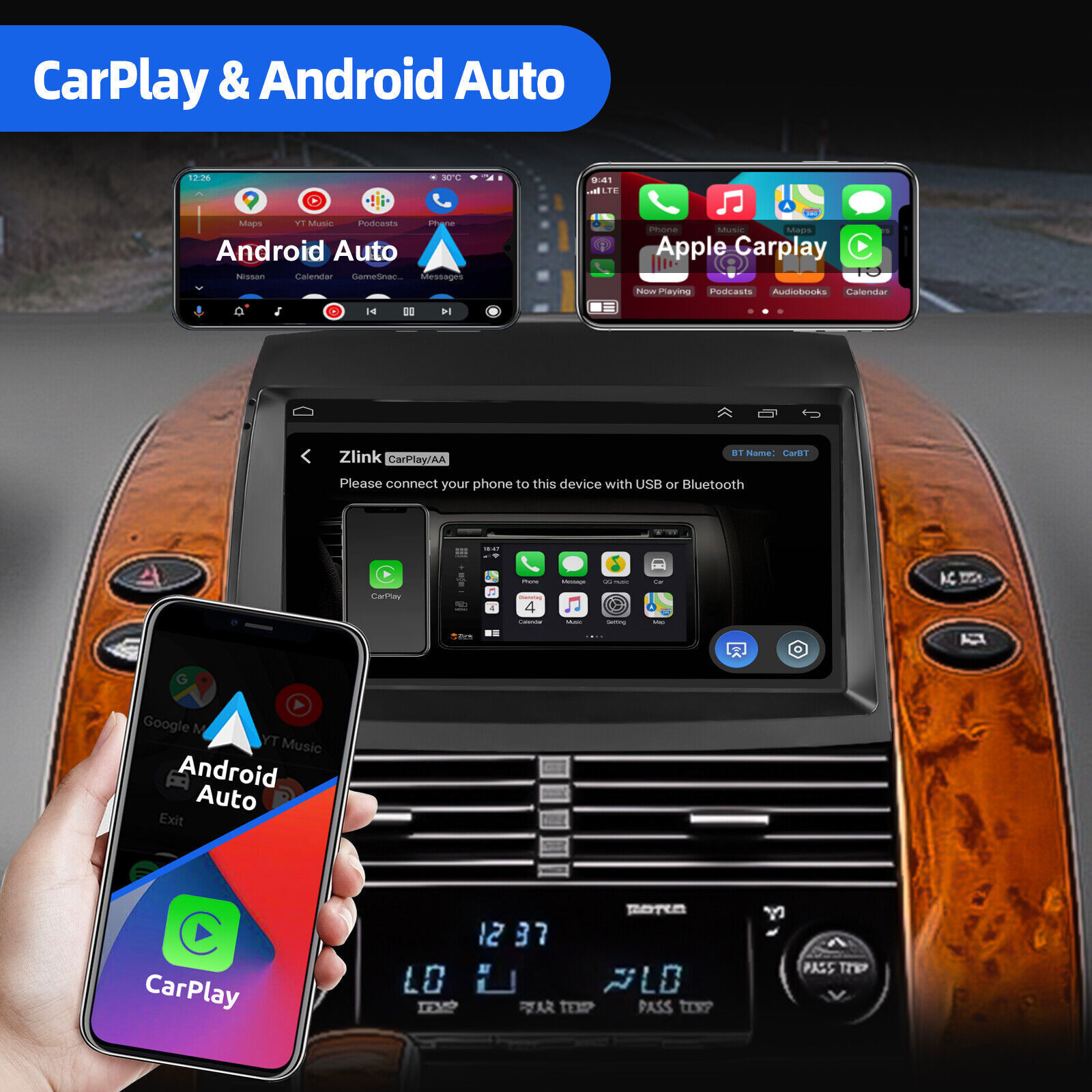 Apple Carplay Car Radio Stereo GPS WIFI For Toyota Sienna 2004-2010 Android 15.0