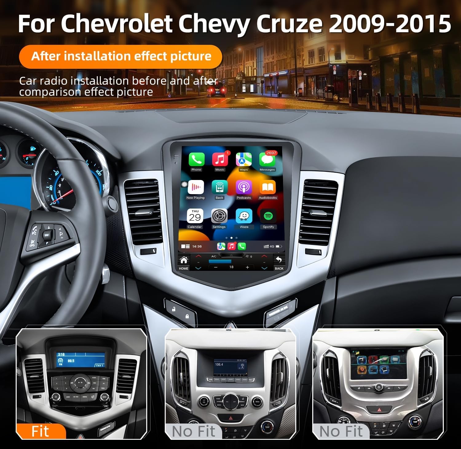 Car Apple Carplay Radio GPS Stereo w/Camera For Chevy Cruze 2009-2015 Android 12