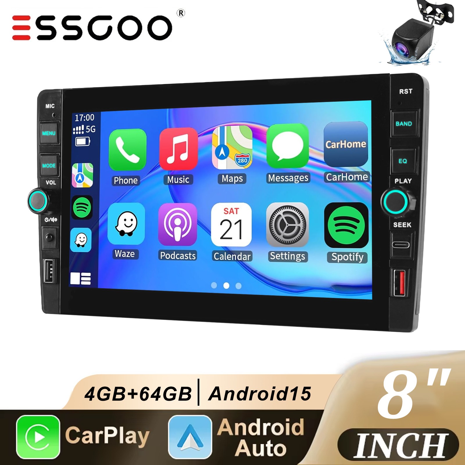 8” AHD+Double 2 Din Android 15 Car Radio GPS BT Carplay Screen Stereo 4G+64GB