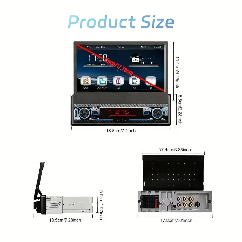 7in 1Din Car Stereo Motorized Flip Out Touchscreen MP5 Player Wired Carplayer