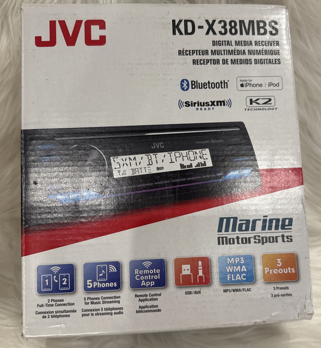 JVC KD-X38MBS Single DIN Marine MotorSport Bluetooth USB AUX LED- OPEN BOX!