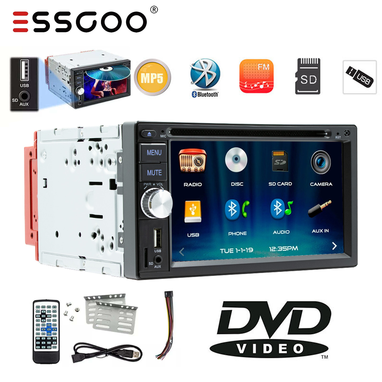 6.2″ Double 2Din Car Stereo Carplay GPS USB Radio Touch Screen AUX CD DVD Player