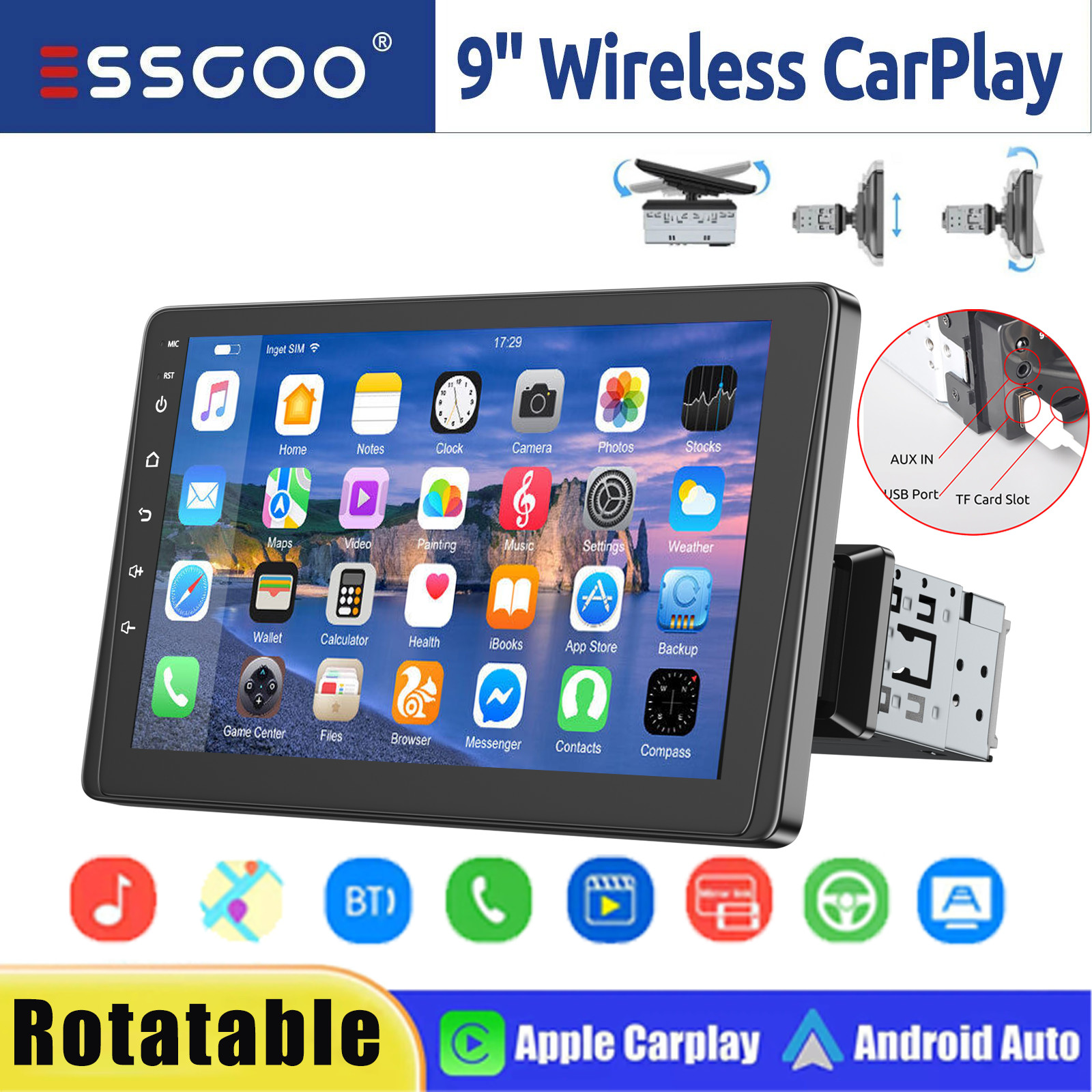 9″ Single Din Car Stereo Radio Touch Screen MP5 CarPlay Android Auto USB TF AUX