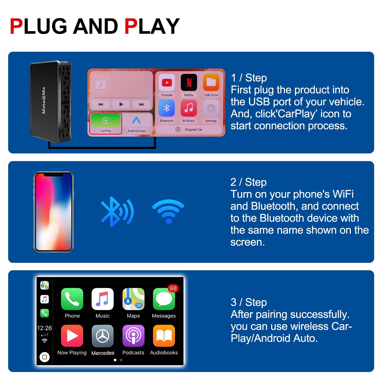 2024 Wireless CarPlay Adapter,AI Box Support Netflix, YouTube, Mirroring ,GPS.