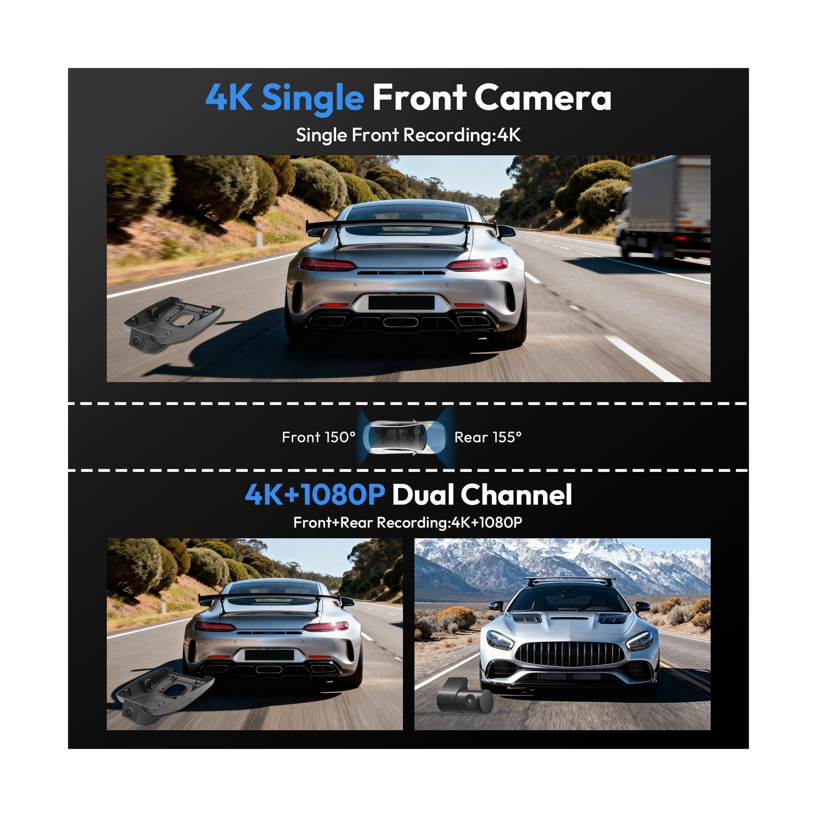 Front 4K & Rear 1080P Dash Cam for Dodge RAM 1500/2500/3500 2019-2024 Rebel B…