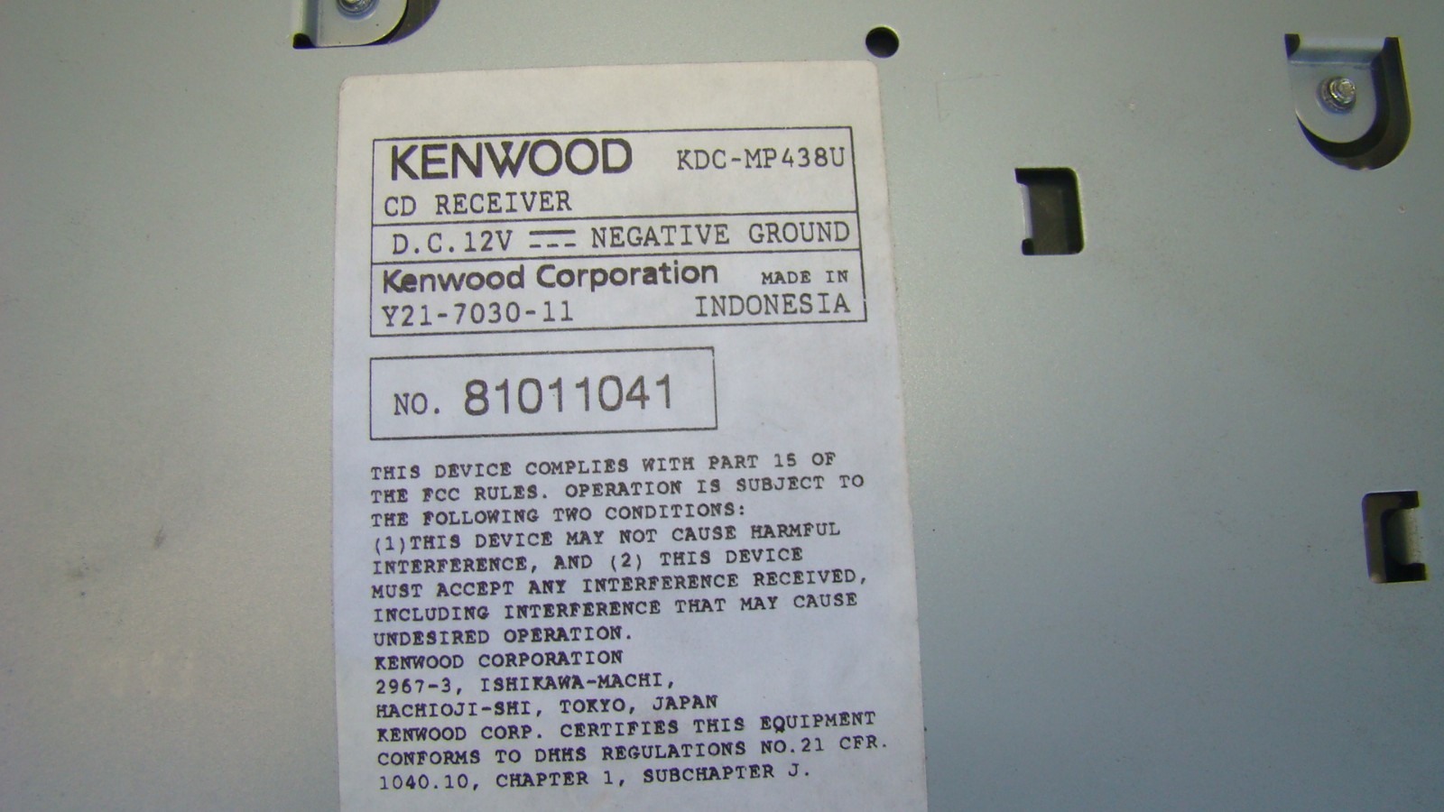 Kenwood KDC-MP438U Auto Stereo Detachable Front Facial