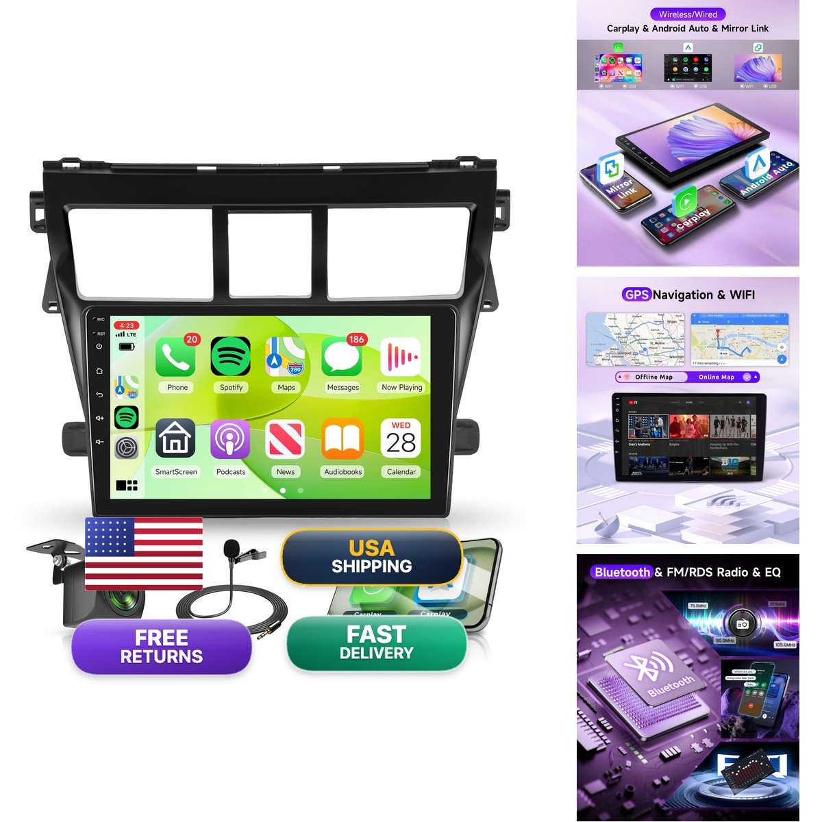 4Core 2G64G Car Radio For Toyota Yaris Vios 2007-2013 Android Car Stereo