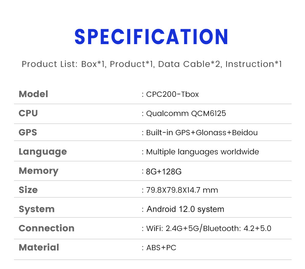 8G+128G 8 Core Android 12 Ai Box CarPlay QCM6125 Wireless CarPlay Android Auto