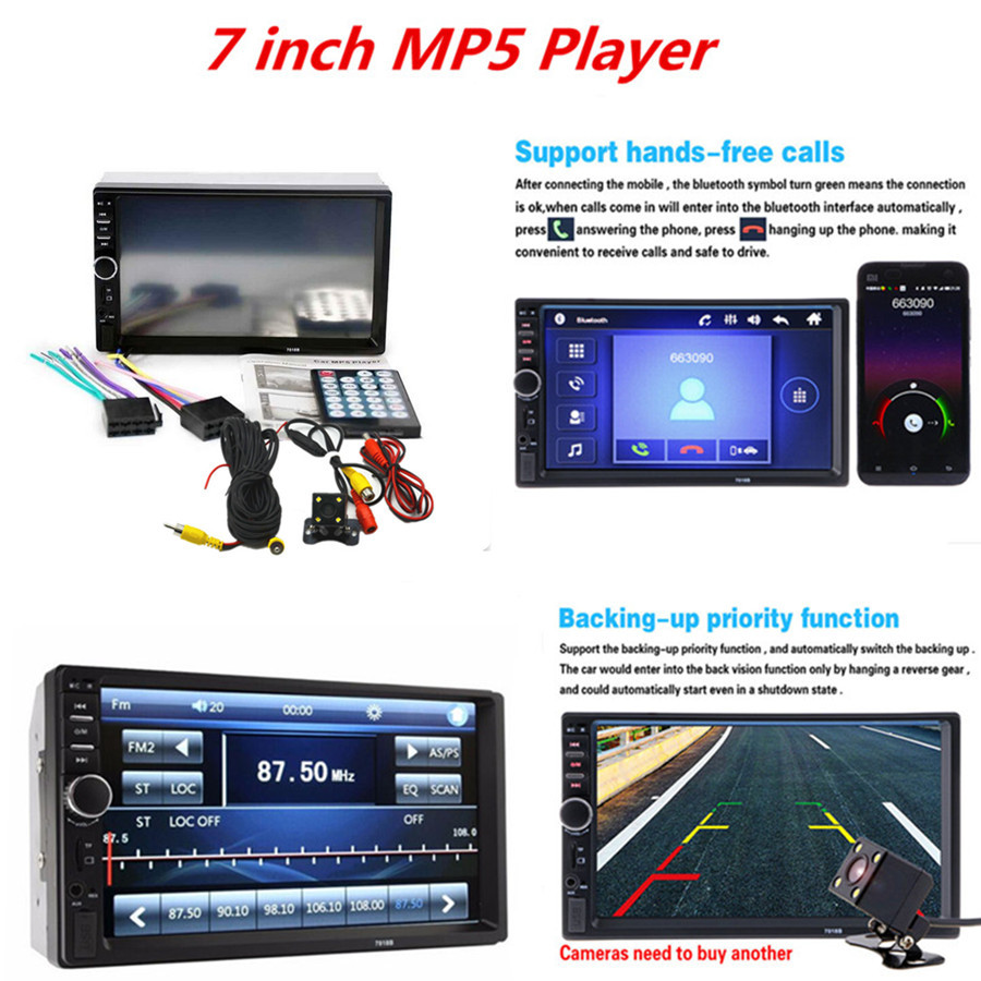 7″ Touch Screen FM Bluetooth Radio Audio Stereo 2 Din Car MP5 Video Player Camer