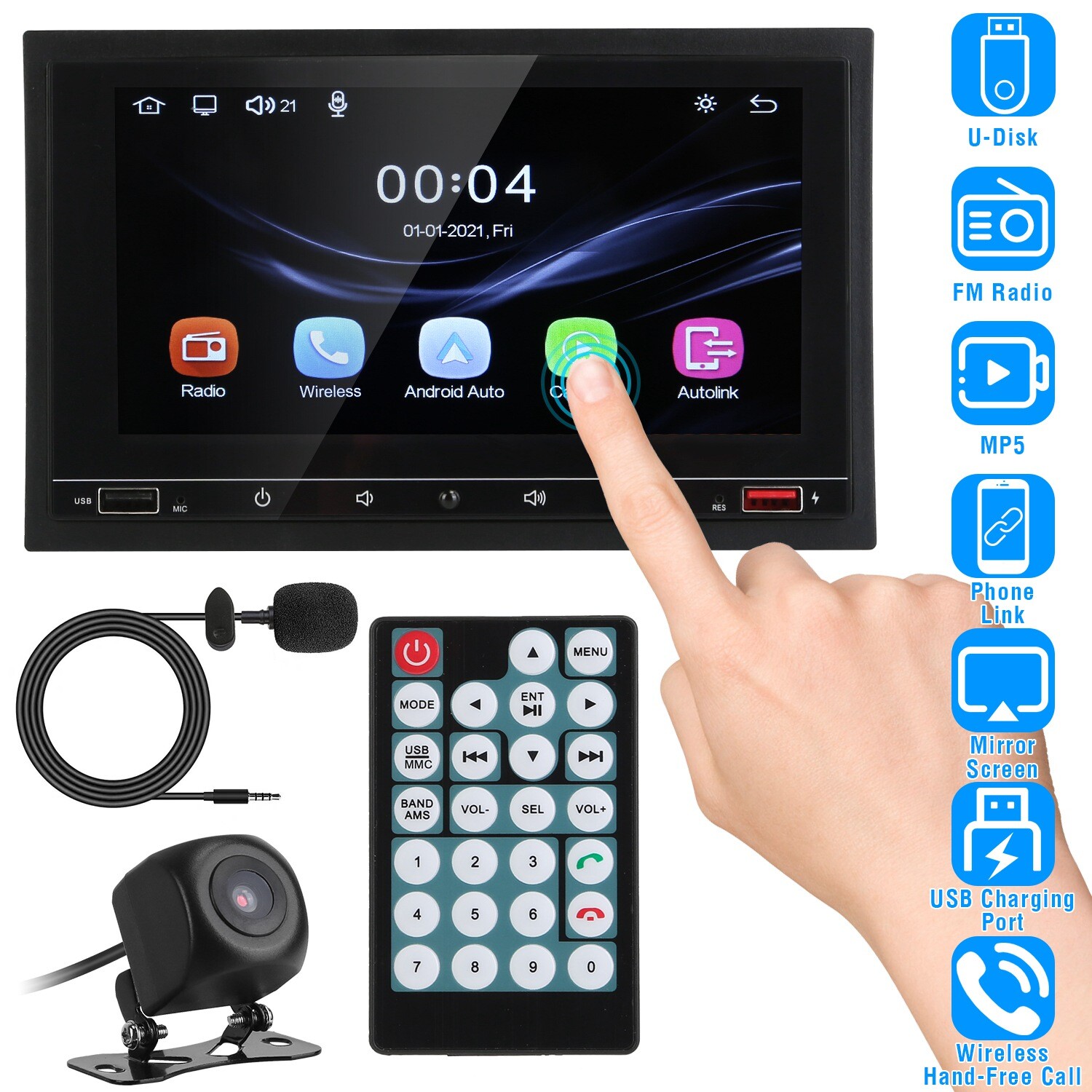 Car MP5 Player Stereo Radio Wireless USB/AUX/FM Touch Screen Rear Camera Remote