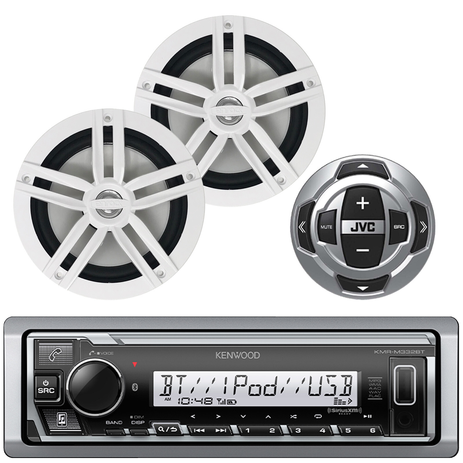 Kenwood Single DIN Marine Digital Media Receiver, 2x 6.5″ 180W Speakers, Remote