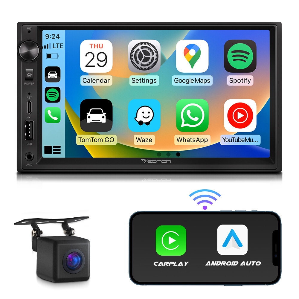 7″ Car Radio Apple Carplay Auto Car Stereo Touch Screen Bluetooth 2Din FM Camera