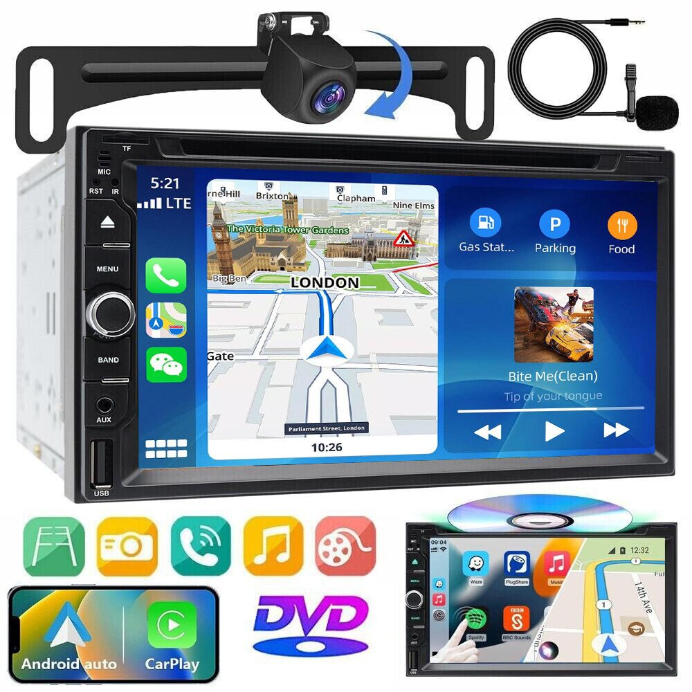 Car Stereo Bluetooth Carplay Radio Double 2 Din 7″ CD DVD Player Backup Camera