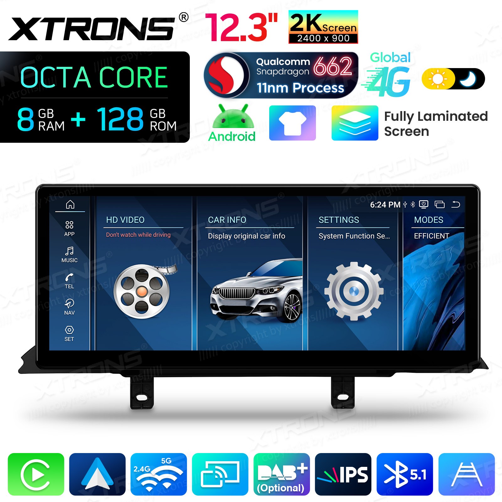 For BMW F30 F31 F32 F33 F36 Android Navigation 12.3″ Screen 2K IPS 8G 128GB WiFi