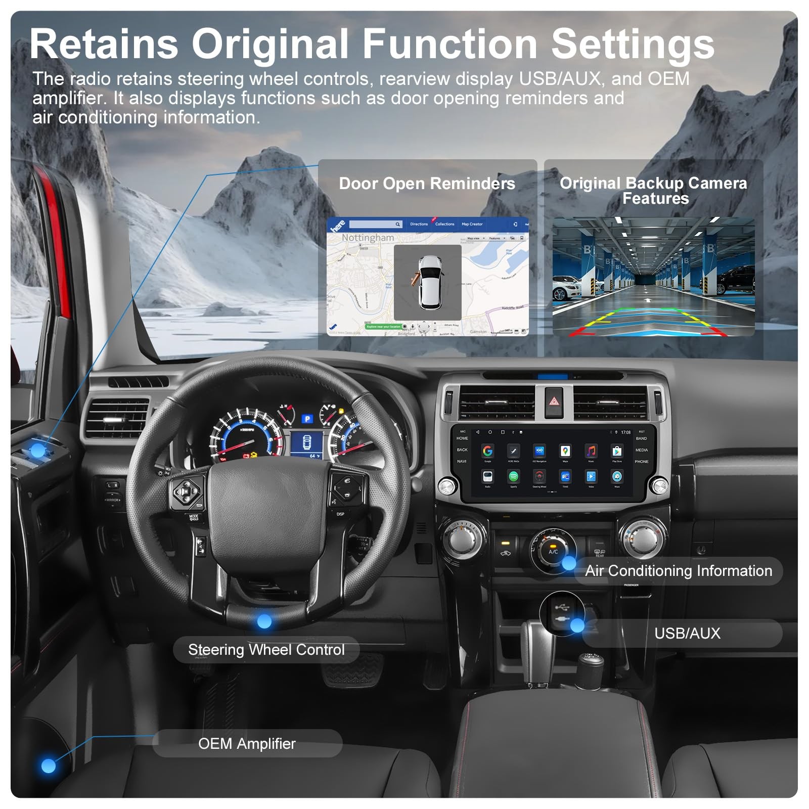 10.33”QLED Touchscreen Wireless CarPlay Stereo for 2010-2019 Toyota 4Runner