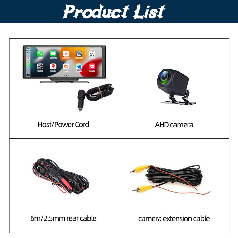 10″ Car Monitor DVR Video AHD Camera Android Auto Wireless Carplay For Apple Ios