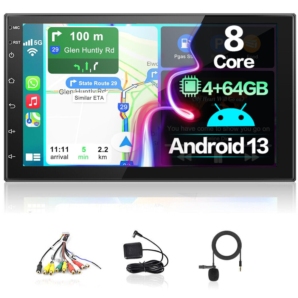 7″ 4G+64G Android 13.0 8 Core Carplay 2 Din Car Stereo Radio GPS DSP WIFI + Mic