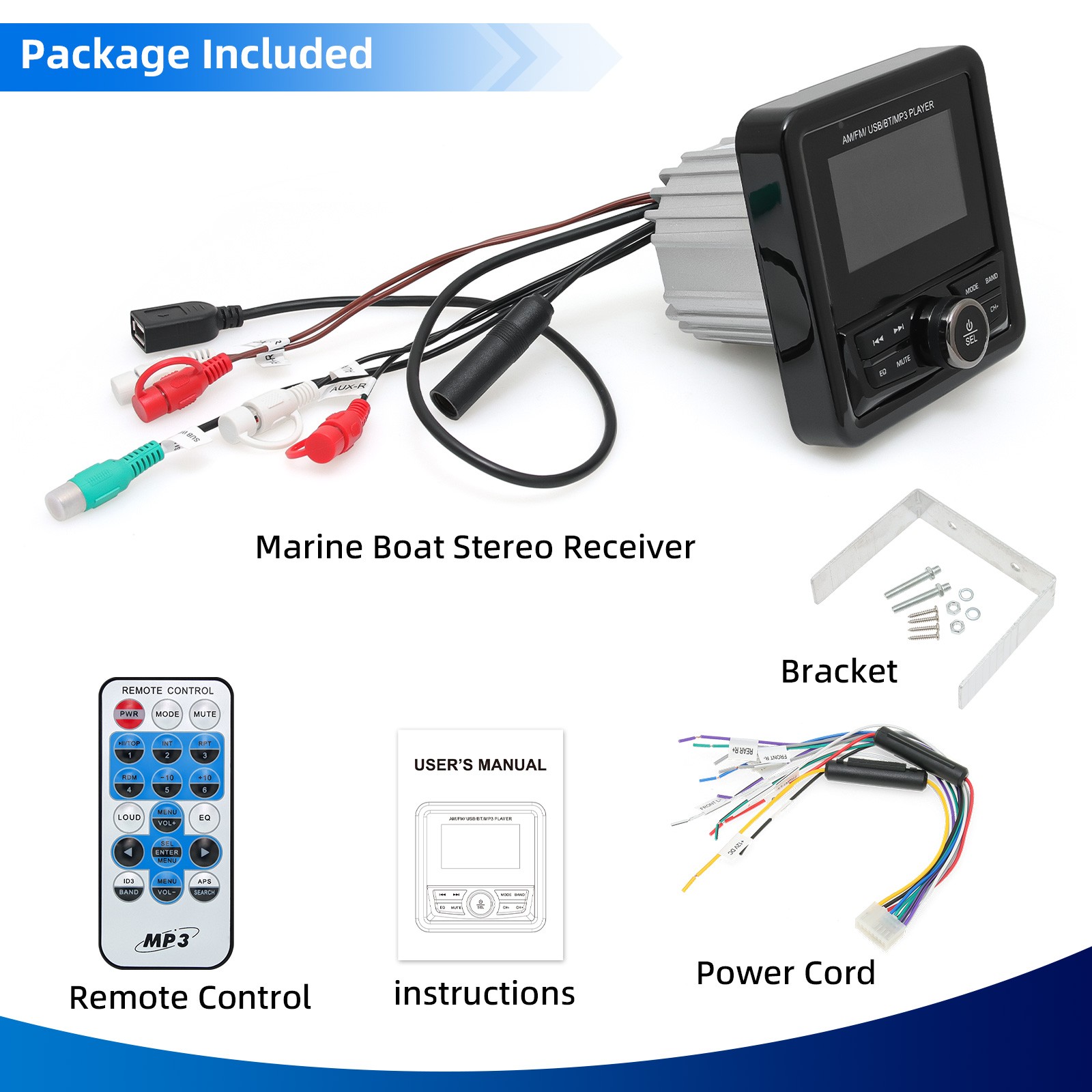 MP3 Marine Bluetooth Stereo Radio Boat Audio Player with FM/AM Digital Speaker