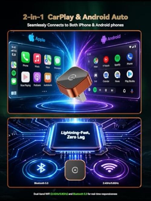 2026 Wireless CarPlay & Android Auto Adapter, 2-in-1 Mini Adapter for iPhone &