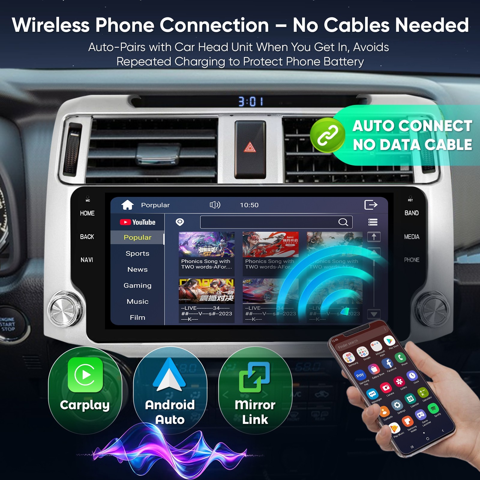 Android Head Unit for Toyota 4Runner, 4GB RAM 64GB ROM, 4G LTE, 1080p AHD Camera
